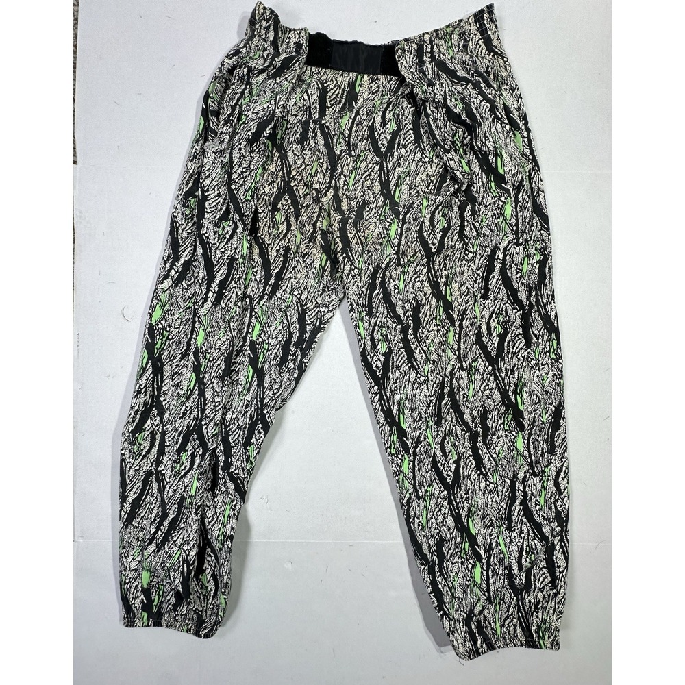VTG AVI One Size Graphic Jogger Pants 90s Neon Abstract Black Green